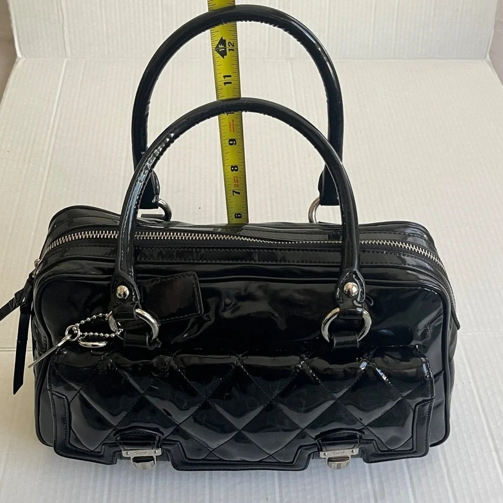 Vtg Coach 18675 Poppy‎ Liquid Gloss Quilted Patent Leather Black Satchel Purse